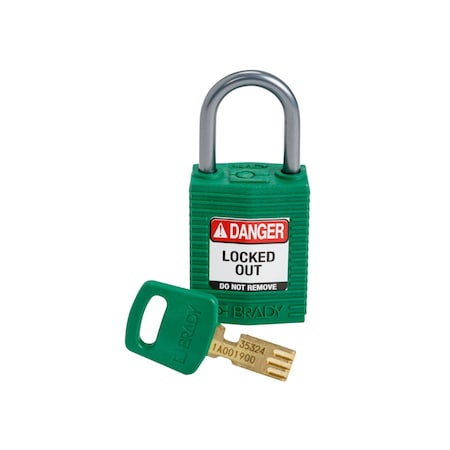 Compact SafeKey Key Retaining Nylon Padlock 1 In Aluminum Shackle KD Green 1PK